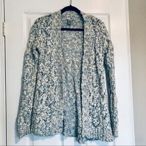 WD NY Open Knit White and Blue Cardigan Sweater Size Small
